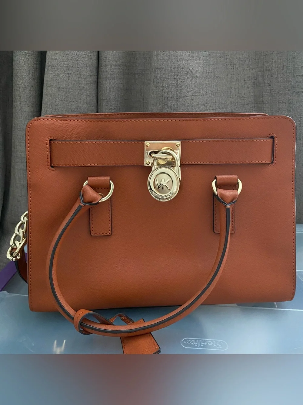 Michael Kors Leather Satchel in Cognac Brown with Gold Hardware